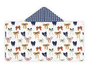 Youth Hooded Towel, Kids Bath Towel, Children's Hooded Beach Towel, Hoodie Towel for Girls, Towel with Bows and Gingham Design