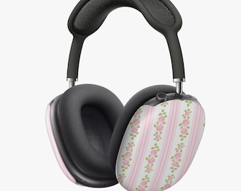 AirPod Max Cases, Pink and White Floral Stripe Pattern, Shabby Chic Accessories, Protective Wireless Headphone Cover, Earbud Holder, AirPods