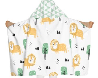 Youth Hooded Towel, Kid's Bath Towel, Cute Lion Pattern, Animal Lover Gift, Children's Beach Towel