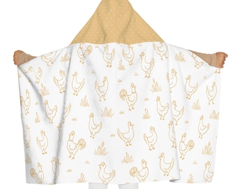 Chicken Youth Hooded Towel, Farmhouse Animal Bath Wrap, Kids Bathrobe, Chicken Lover Gift, Baby Shower, Easter