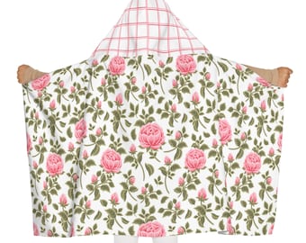 Floral Youth Hooded Towel, Pink Striped Hood, Kids Bath Towel, Baby Shower Gift, Toddler Beach Towel, Cute Children's Robe