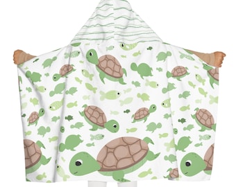 Turtle Youth Hooded Towel, Kids Bath Towel, Cute Animal Design, Children's Beach Towel, Baby Shower Gift, Swimming Pool Cover Up