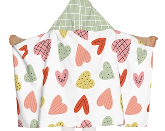 Heart Youth Hooded Towel - Cute Kids Bath Wrap, Cuddly Children's Bathroom Towel, Sweet Toddler Shower Cover Up, Cozy Baby Blanket Gift,