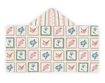 Youth Hooded Towel - Sweet Vintage Floral Design in Pinks and Blues, Kids Bath Towel, Children's Beach Towel, Toddler Hooded Poncho, Girls