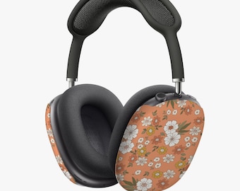 AirPod Max Cases, Orange Retro Flower Design, Floral Earphone Covers, Vintage Headphone Accessories, Cute Air Pods Protector, Unique Tech