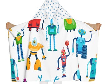 Robot Youth Hooded Towel - Colorful Kids Beach Towel, Fun Bathroom Decor, Children's Bath Towel, Summer Pool Towel, Gift for Boys and Girls