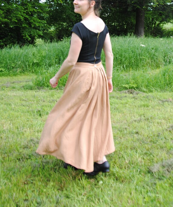 Long 1900s Inspired Linen Skirt Camel Etsy