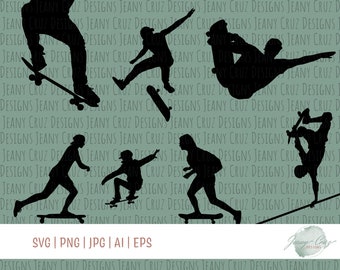 Skateboard, Sport Svg, Skateboard Cut File and Silhouette, Vector Graphics, Digital Download