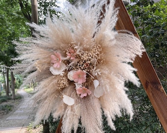 Arche de mariage de fleurs artificielles, arche de fleurs séchées, rangée de fleurs d'herbe de la pampa, arrangement de mariage