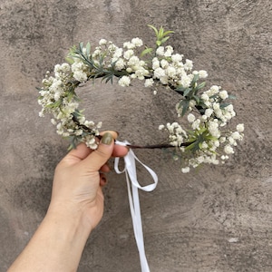 Baby's Breath Crown Dried Flower Crown brunt White  bridesmaid Crowns