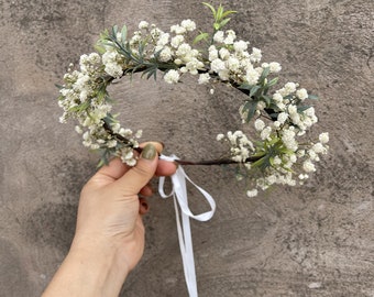 Baby's Breath Crown Dried Flower Crown brunt White  bridesmaid Crowns