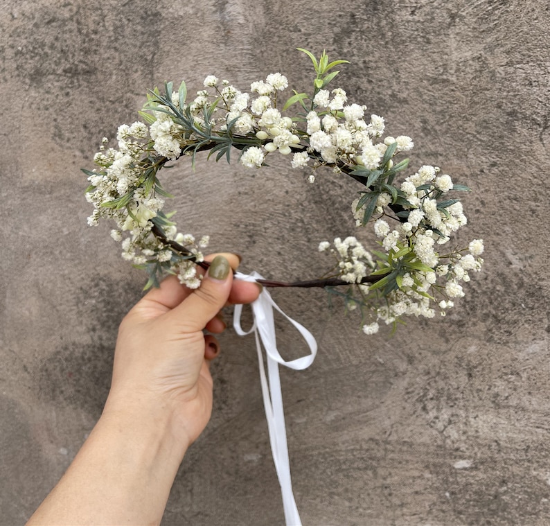 Baby's Breath Crown Dried Flower Crown brunt White bridesmaid Crowns 画像 1