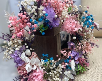 Baby Breath Wreath, Colorful Baby Breath Flower, hydrangea wreath, Village house core, decoration, gift, Spring wreath, handmade wreath