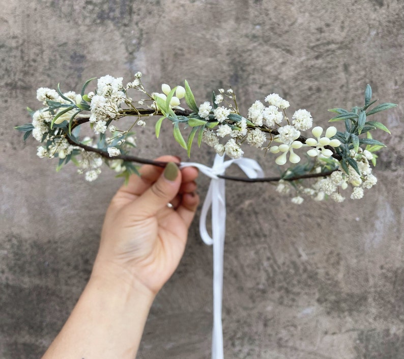 Baby's Breath Crown Dried Flower Crown brunt White bridesmaid Crowns Bridesmaid style