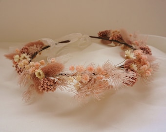 Dried Baby's Breath Bridal Crown  Dried Flower Crown Pink crown Wedding Headband Headpieces for Girls