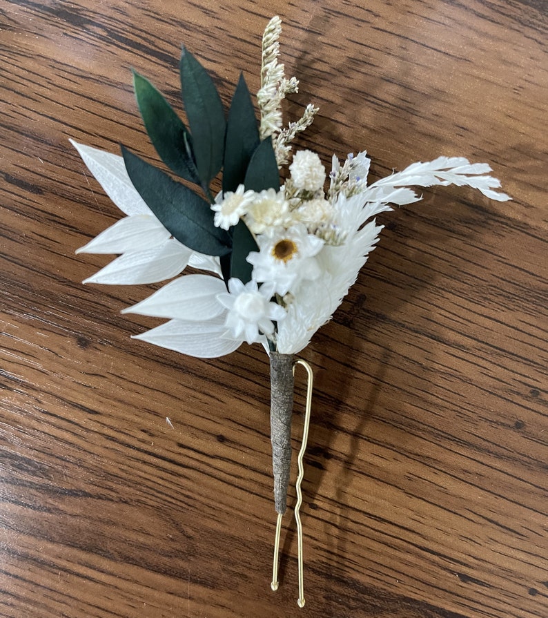 Couronne de fleurs séchées blanches, cadeau de fleurs de demoiselle d'honneur, couronne de cheveux rustique et bohème, couronne de petite fille, accessoire de cheveux de mariée, couronne de fiançailles Hairpin A