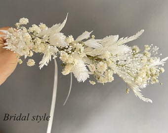 Schleierkraut-Krone, getrocknete Blumenkrone, weiße Brautjungfernkronen