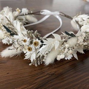 White Dried Flower Crown, Bridesmaid Flower Gift, Rustic&Boho Hair Wreath, Girl Child Crown, Bride Hair Accessory, Engagement Crown