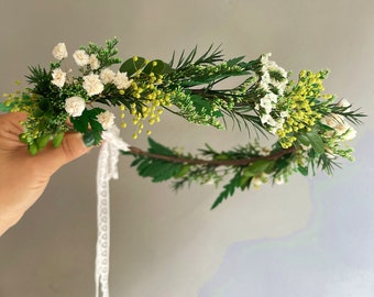 Greenery bridal wreath Baby's Breath Flower crown Dried flower Crown Green bride crown