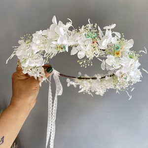 Pom-pom flower crown dried flower crown, ivory bridesmaid crown, wedding hair accessory,Tiaras