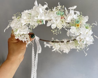 Pom-pom flower crown dried flower crown, ivory bridesmaid crown, wedding hair accessory,Tiaras