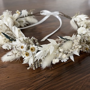 Couronne de fleurs séchées blanches, cadeau de fleurs de demoiselle d'honneur, couronne de cheveux rustique et bohème, couronne de petite fille, accessoire de cheveux de mariée, couronne de fiançailles Adult