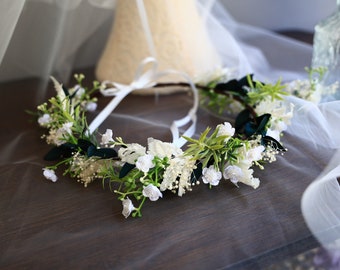 White Dried Flower Crown: Rustic Wedding Hair Accessory