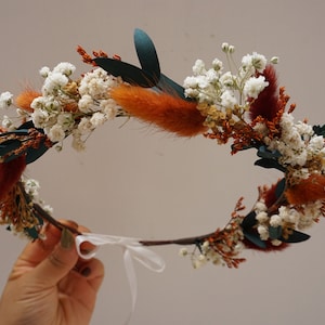 Burnt Orange Dried Flower Crown, Bridesmaid Flower Gift, Rustic&Boho Hair Wreath, Girl Child Crown, Bride Hair Accessory, Engagement Crown