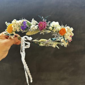 Colorful flower crown, Dried Flower Crown, Country and Bohemian hair Crown, Girl&#39;s flower crown, bridal hair accessories