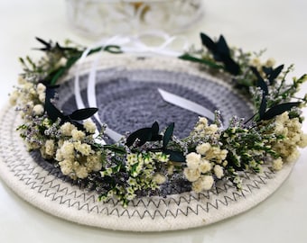Baby&#39;s Breath Crown Dried Flower Crown brunt White  bridesmaid Crowns