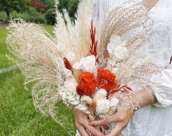 Dry flower bouquet, Pampas Grassland bouquet, autumn rose bouquet, bride holding flowers, bridesmaid bouquet, family decoration
