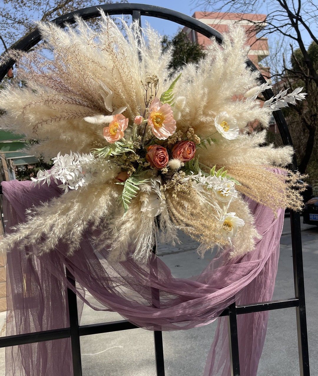 Artificial Flower Wedding Arch,dried Flower Arch, Flower Swag Backdrop,pampas Flower Arbor, Boho