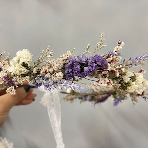Purple Lavender Crown, Country and Bohemian hair wreath, Girl&#39;s Crown, Bride&#39;s hair accessory, Engagement Crown, Artificial Flower Crown
