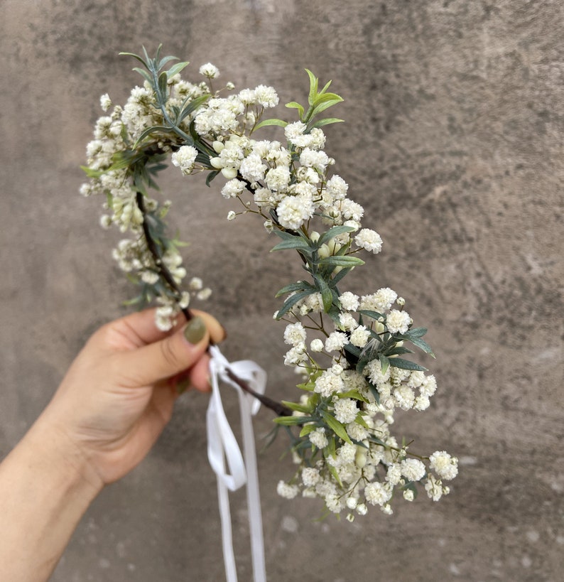 Baby's Breath Crown Dried Flower Crown brunt White bridesmaid Crowns 画像 3