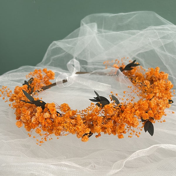 Couronne de souffle de bébé, couronne de fleurs séchées, couronnes de demoiselle d'honneur Orange, mariage d'automne