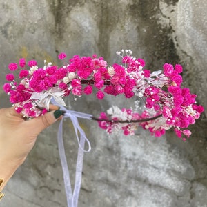 Baby Breathing Crown/Wedding Dry Flower Crown/Pink Bohemian Flower Headwear/Bridal Flower/Tiaras/Dried flowerbridal wreath