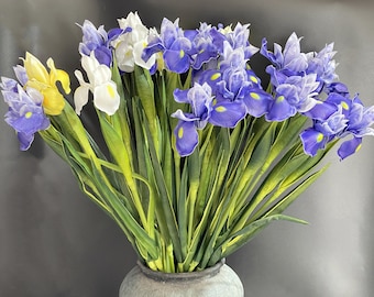 Artificial Iris Flower Stems, Purple, Cream, Yellow, Home or Wedding Decor