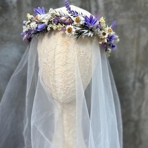 Corona de flores de lavanda morada: corona para el cabello de boda bohemia