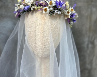 Purple Lavender Flower Crown: Bohemian Wedding Hair Wreath