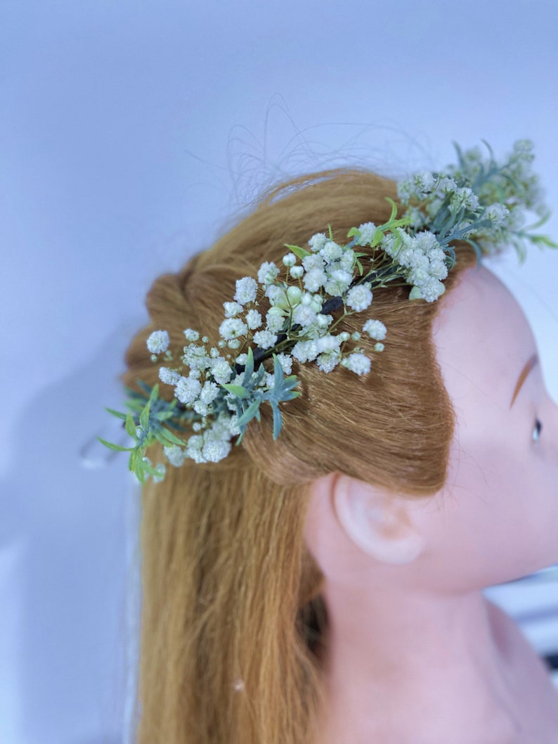 Baby's Breath Crown Dried Flower Crown brunt White bridesmaid Crowns image 9