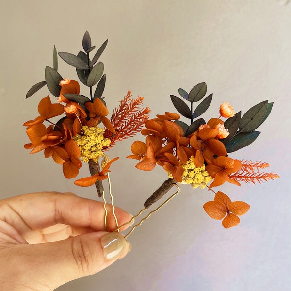 Orange dry flower hair clips/ Caramel color dry flower hair clips/wedding hair Headpiece/bride flower hair clips