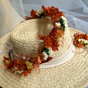 Burnt Orange Dried Flower Crown, Bridesmaid Flower Crown, Rustic&Boho Hair Wreath, Girl Child Crown, Bride Hair Accessory, Engagement Crown