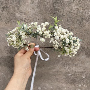 Baby's Breath Crown Dried Flower Crown brunt White bridesmaid Crowns Bride style