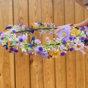 紫の花冠、カスミソウの花冠、ボヘミアン ヘア リース、女の子の冠、ブライダル ヘア アクセサリー、造花冠