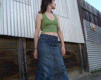Remade Vintage Denim Maxi Skirt size 27/28 - Etsy