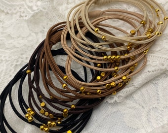 beautiful hair ties, gold beads, simple and elegant hair accessories, ponytail holder, hair bobbles, pain free hairband