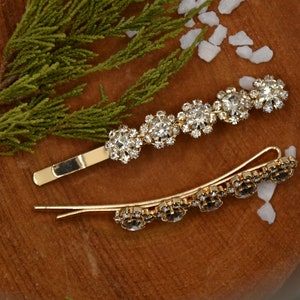 classic curved Hairpin bridal style, sparkling rhinestones diamonds glitter shiny, hairclip bobby pin, set of 2, silver gold gold/curved