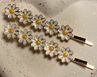flowers hairpin, hairlip set of 2 gold, daisies, hairpins