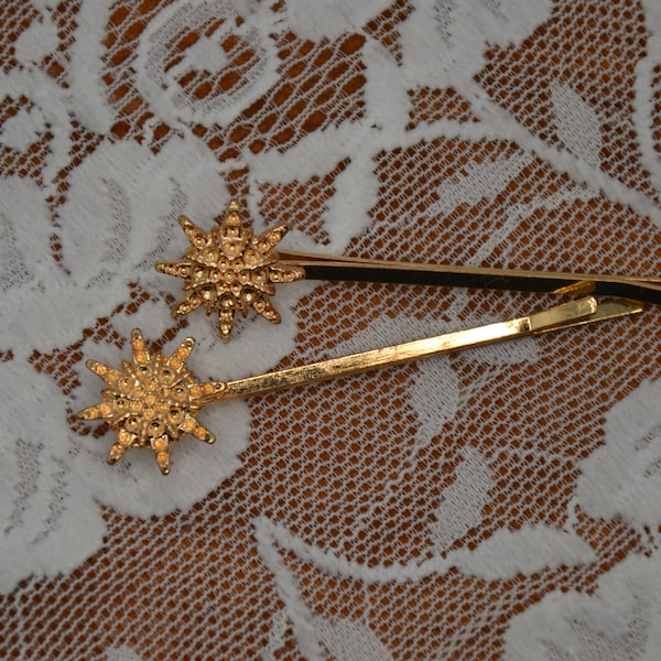 hairpin gold with sun, white pearl, bridal hair accessories, hairlip, bobby pins, set of 2