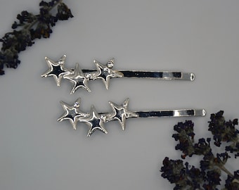 stars hairclip, hairpin set of 2, silver, hair accessories hairstyle rhinestones, bobby pin